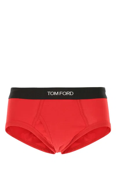 Tom Ford Red Stretch Cotton Brief In Black