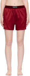 Tom Ford Red Stretch Silk Satin Boxer Shorts In Red