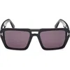 Tom Ford Redford 56mm Navigator Sunglasses In Shiny Black / Smoke