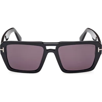 Tom Ford Redford 56mm Navigator Sunglasses In Shiny Black / Smoke