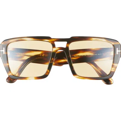 Tom Ford Redford 56mm Navigator Sunglasses In Shiny Honey/amber