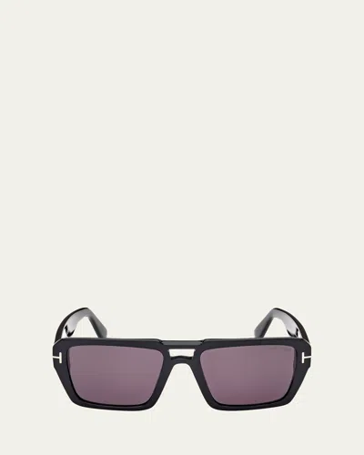 Tom Ford Redford Acetate Aviator Sunglasses In Sblk/smk