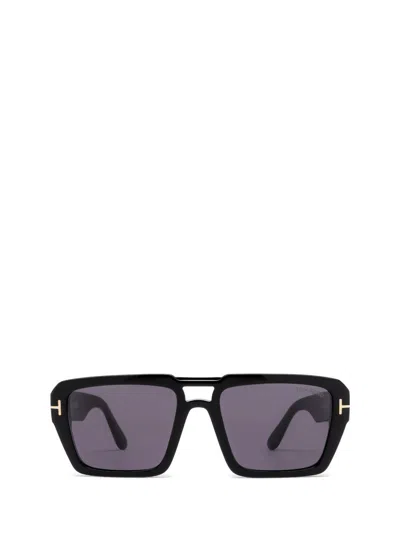 Tom Ford Redford Square Frame Sunglasses In 5601a - Nero Lucido / Fumo