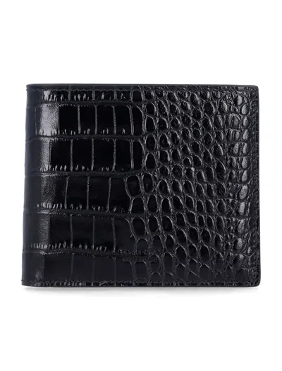 Tom Ford Refined Croc-embossed Bi-fold Wallet - Height: 9.5 Cm, Width: 11 Cm In Black