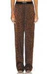 Tom Ford Jacquard-trimmed Leopard-print Silk-blend Satin Wide-leg Pants In Camel