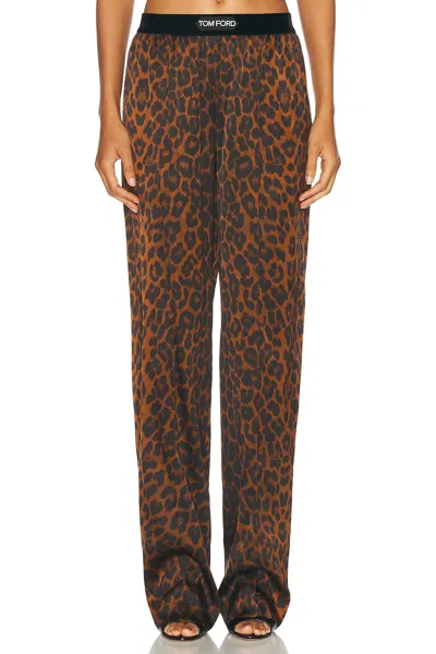 Tom Ford Reflected Leopard Print Silk Signature Pajama Pants In Multi