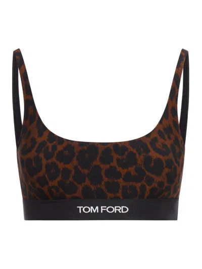 Tom Ford Reflected Leopard Printed Modal Signature Bralette In Xcabl Camel