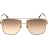 Tom Ford Reggie Metal Aviator Sunglasses In Shiny Rose Gld/gradient Brown