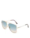 Tom Ford Reggie Brow Bar Aviator Sunglasses, 61mm In Rose Gold/blue