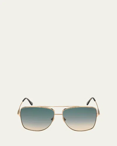 Tom Ford Reggie Metal Aviator Sunglasses In Shiny Rose Gold
