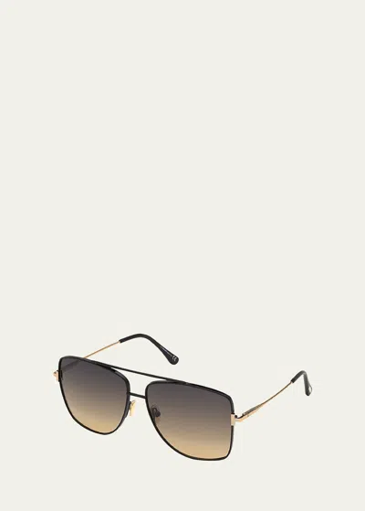 Tom Ford Reggie Metal Aviator Sunglasses In Yellow Brown