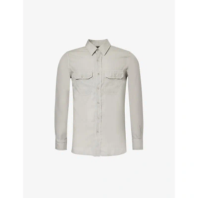 Tom Ford Mens Soft Grey Regular-fit Curved-hem Woven Shirt