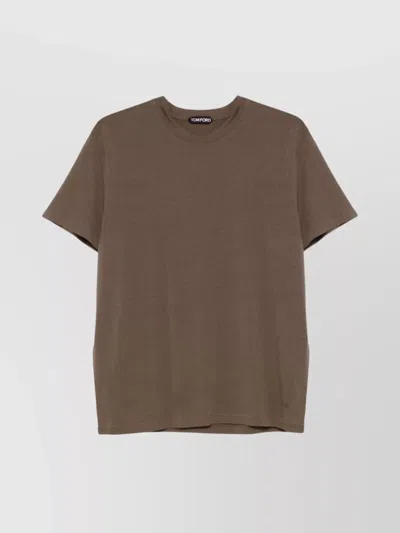Tom Ford Regular Fit T-shirt In Lyocell And Cotton In Brown