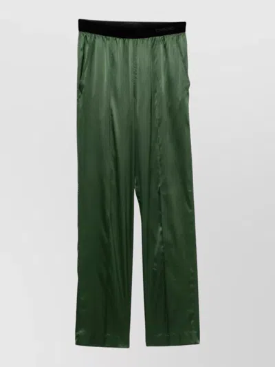 Tom Ford Relaxed Fit Satin Trousers Slanted Pockets In Green