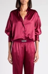 Tom Ford Relaxed Fit Stretch Silk Satin Blouse In Burgundy