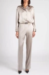 Tom Ford Relaxed Fit Stretch Silk Satin Blouse In Gray