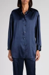 Tom Ford Relaxed Fit Stretch Silk Satin Blouse In Blue