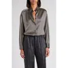 Tom Ford Relaxed Fit Stretch Silk Satin Button-up Shirt In Gray