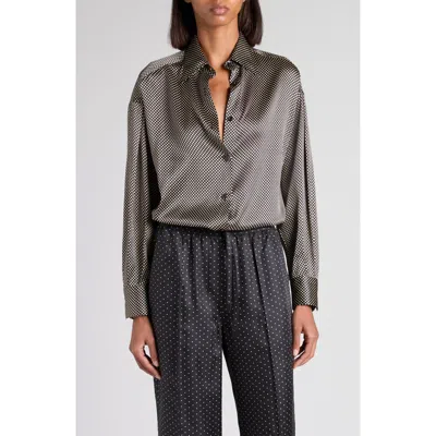 Tom Ford Relaxed Fit Stretch Silk Satin Button-up Shirt In Gray