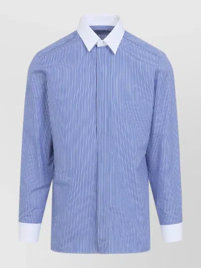 Tom Ford Relaxed Fit Striped Poplin Shirt French Cuffs In Blue