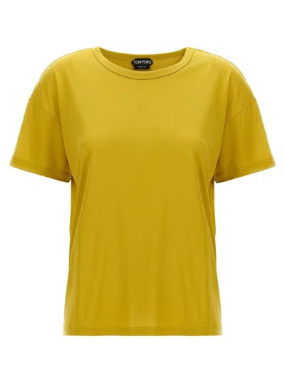 Tom Ford Relaxed Silk T-shirt With Crew Neck In Yellow