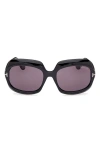 Tom Ford Ren 60mm Geometric Sunglasses In Shiny Black/smoke