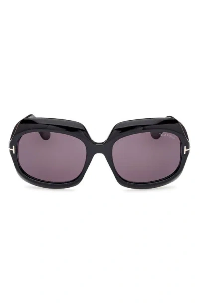 Tom Ford Ren 60mm Geometric Sunglasses In Shiny Black/smoke