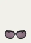 Tom Ford Ren Acetate Round Sunglasses In Sblk/smk