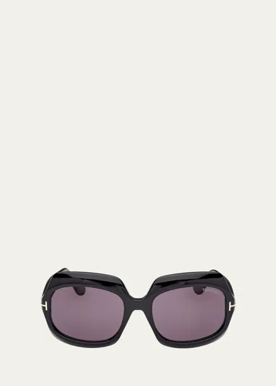 Tom Ford Ren Acetate Round Sunglasses In Sblk/smk