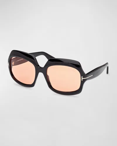 Tom Ford Ren Acetate Square Sunglasses In Sblk/brn
