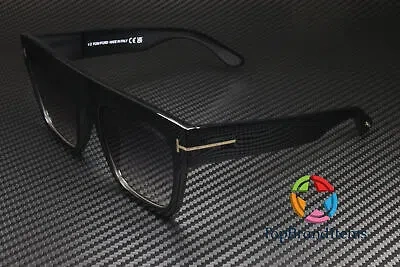 Pre-owned Tom Ford Renee Ft0847 01b Shiny Black Grad Smoke Plastic 52 M Women's Sunglasses In Gray