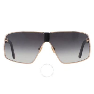 Tom Ford Reno Smoke Gradient Shield Men's Sunglasses Ft0911 28b 66 In Black / Brown / Gold