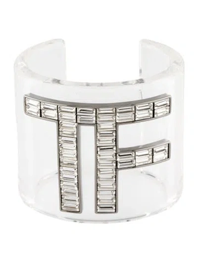 Pre-owned Tom Ford Resin & Crystal Cuff Bracelet, 6.5" In Transparent