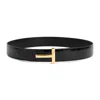 Tom Ford Reversible T-buckle Belt In Croc-embossed Leather