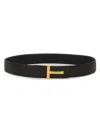 Tom Ford Reversible Brown And Black Leather T Belt In Black