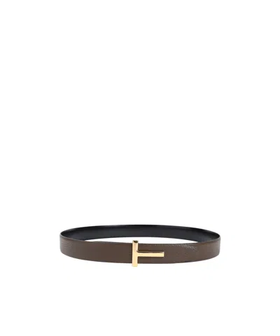 Tom Ford Grained Calf Leather Belt Reversible Design In Brown
