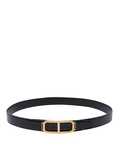 Tom Ford Stadium Croc-embossed Leather Belt In Black