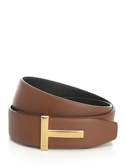 Tom Ford Soft Grain Leather Reversible T Belt 40 Mm Belts Brown