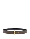 Tom Ford Reversible Belt With Logo Plaque In Green