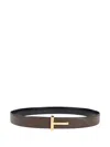 Tom Ford Reversible Belt With Logo Plaque In Green