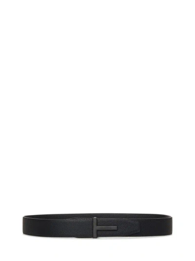 Tom Ford Black Calf Leather T-buckle Belt
