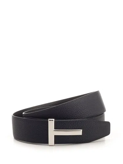 Tom Ford Reversible Blue/black T-icon Belt In Blu E Nero