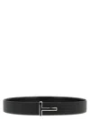 Tom Ford Dark Brown Reversible Textured Silver Buckle Belt In Black