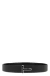 Tom Ford Dark Brown Reversible Textured Silver Buckle Belt In Black