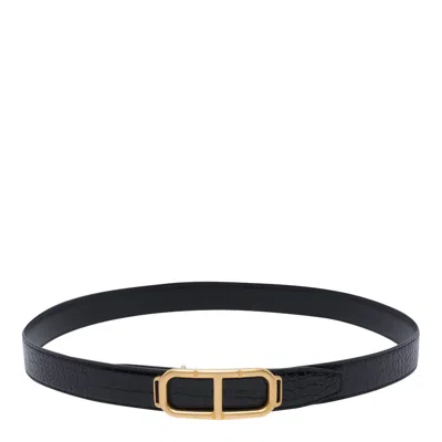 Tom Ford Stadium Croc-embossed Leather Belt In Black