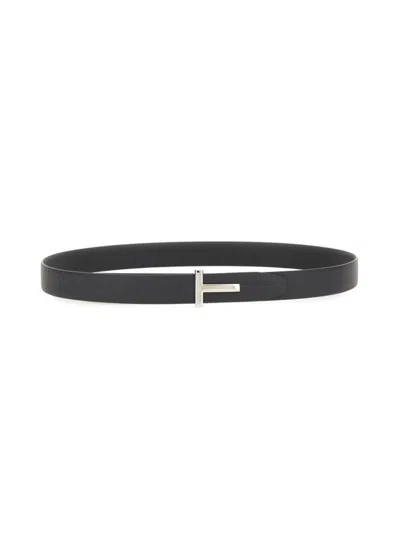 Tom Ford Reversible Calf Leather Belt In Blue
