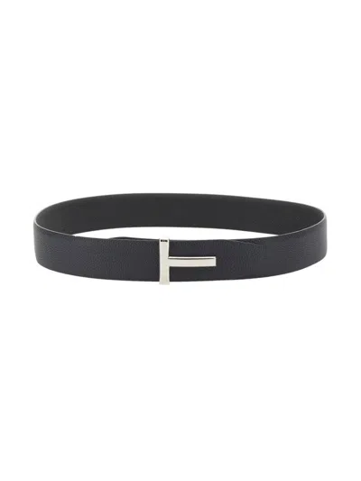 Tom Ford Reversible Calf Leather Belt In Blue
