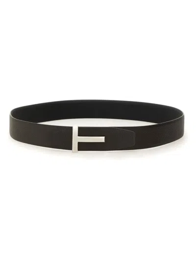 Tom Ford Reversible Calf Leather Belt With Buckle In Black