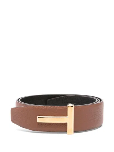 Tom Ford Soft Grain Leather Reversible T Belt 40 Mm Belts Brown