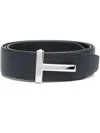 Tom Ford Textured Leather Belt With Distinctive Metallic Buckle In Blue
